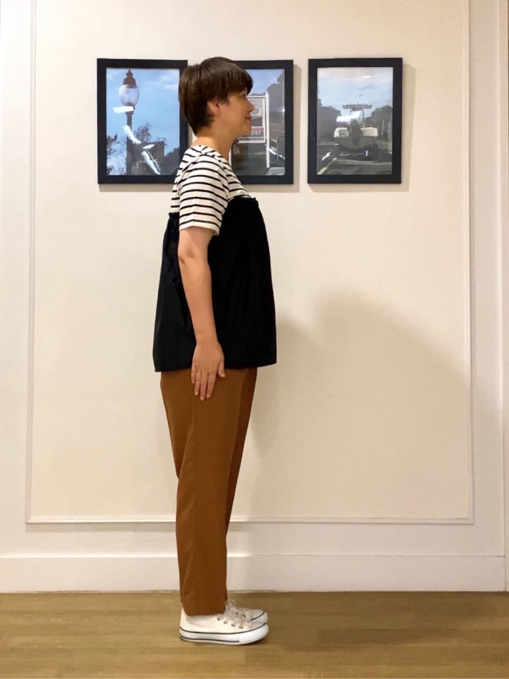 Hiroさんの「Dessin｜【ウエストゴム・洗える】センターライン入りテーパードパンツ（XS～L）」を使ったコーディネート