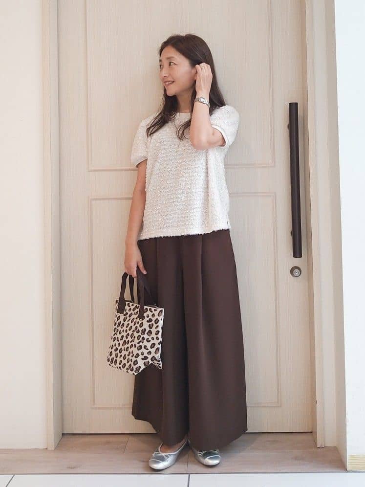 mi-saさんの「SHOO･LA･RUE｜【S-LL】大人も着やすい愛らしさ リボンヤーン半袖トップス」を使ったコーディネート