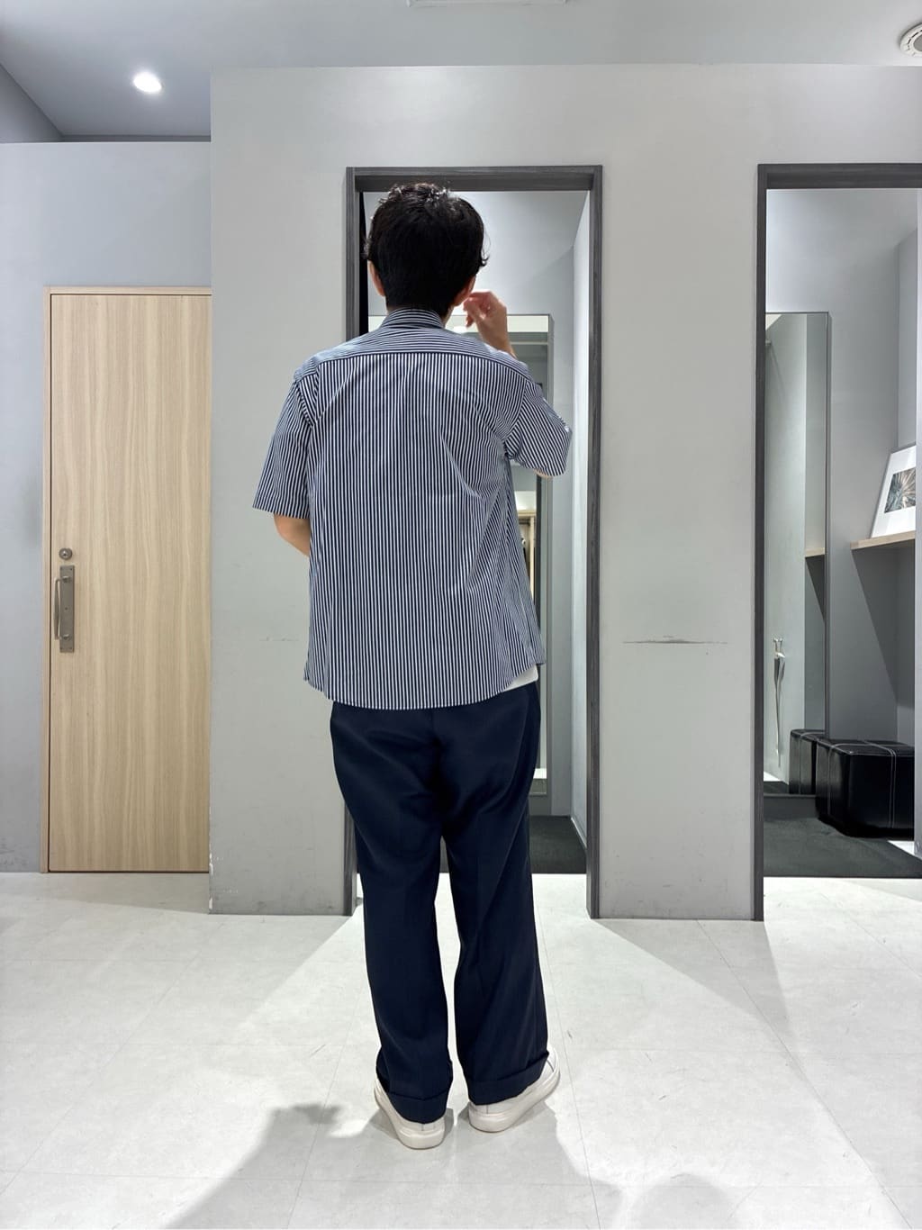 わいずみさんの「TAKEO KIKUCHI｜【COOL CITY WEAR】ストライプジャージ ボタンダウンシャツ /接触冷感」を使ったコーディネート