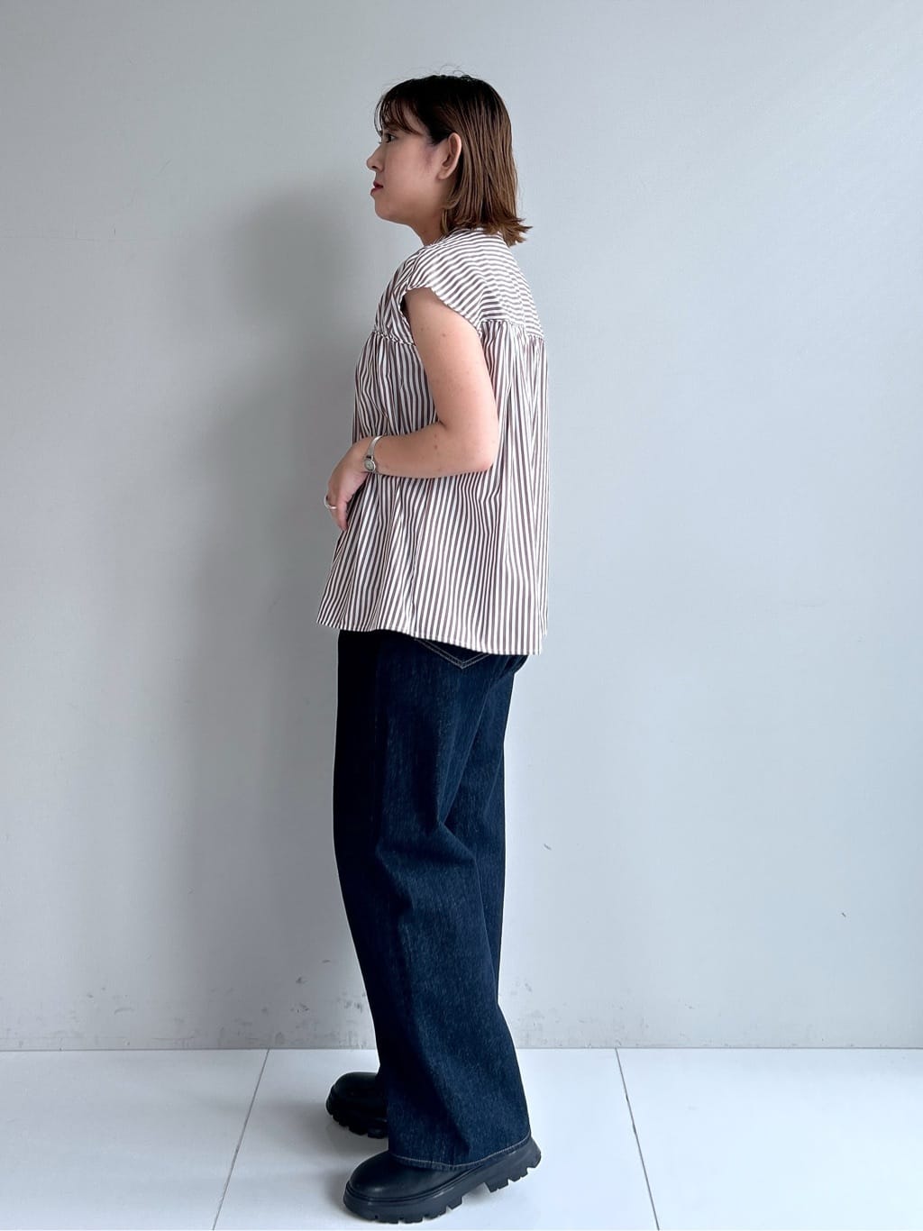 Hirokaさんの「Dessin｜【洗える】ストライプ柄ギャザーブラウス」を使ったコーディネート