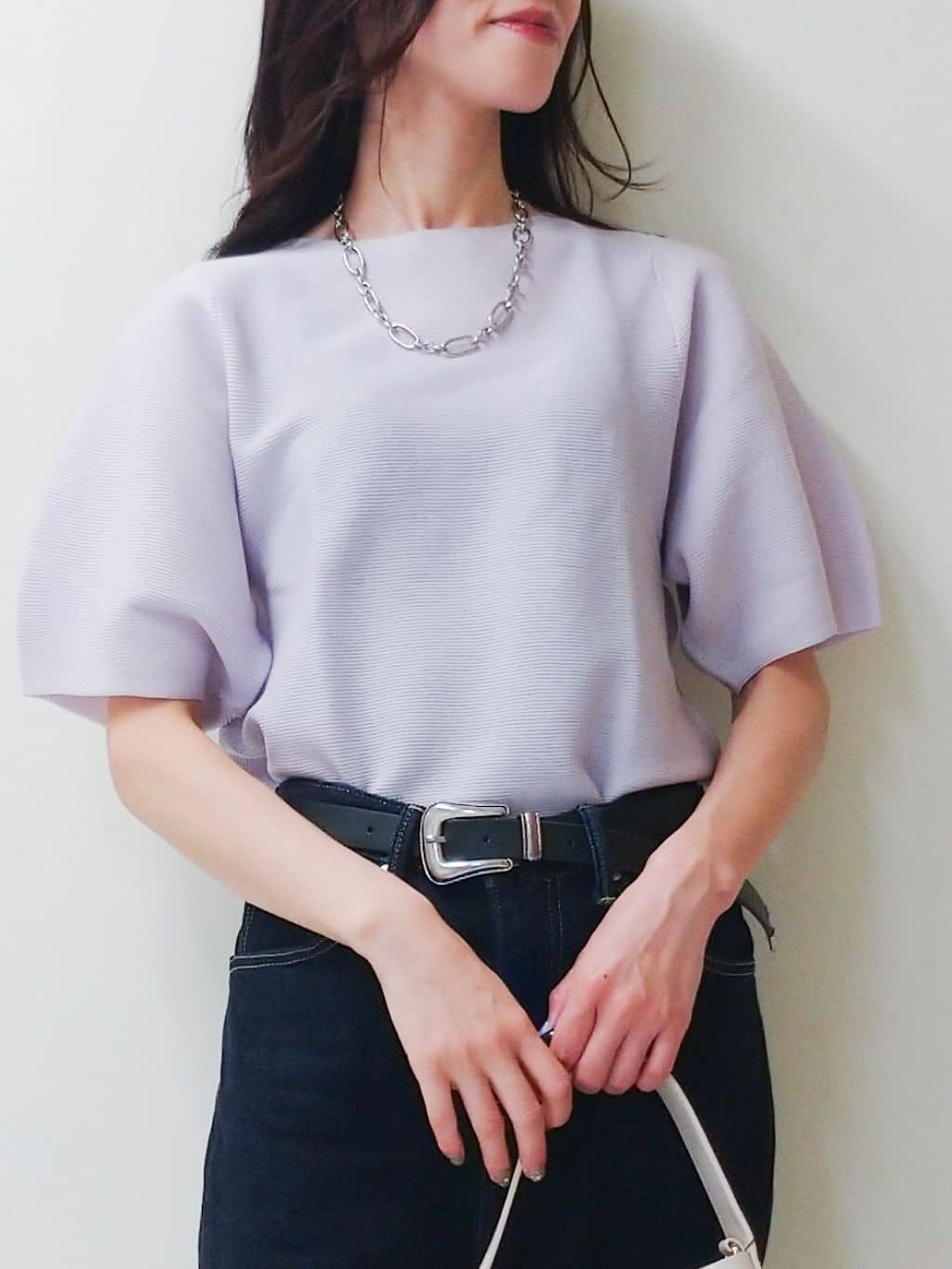 yuriさんの「OPAQUE.CLIP｜ガーターボリュームスリーブニット【UVケア／洗濯機洗い可】」を使ったコーディネート