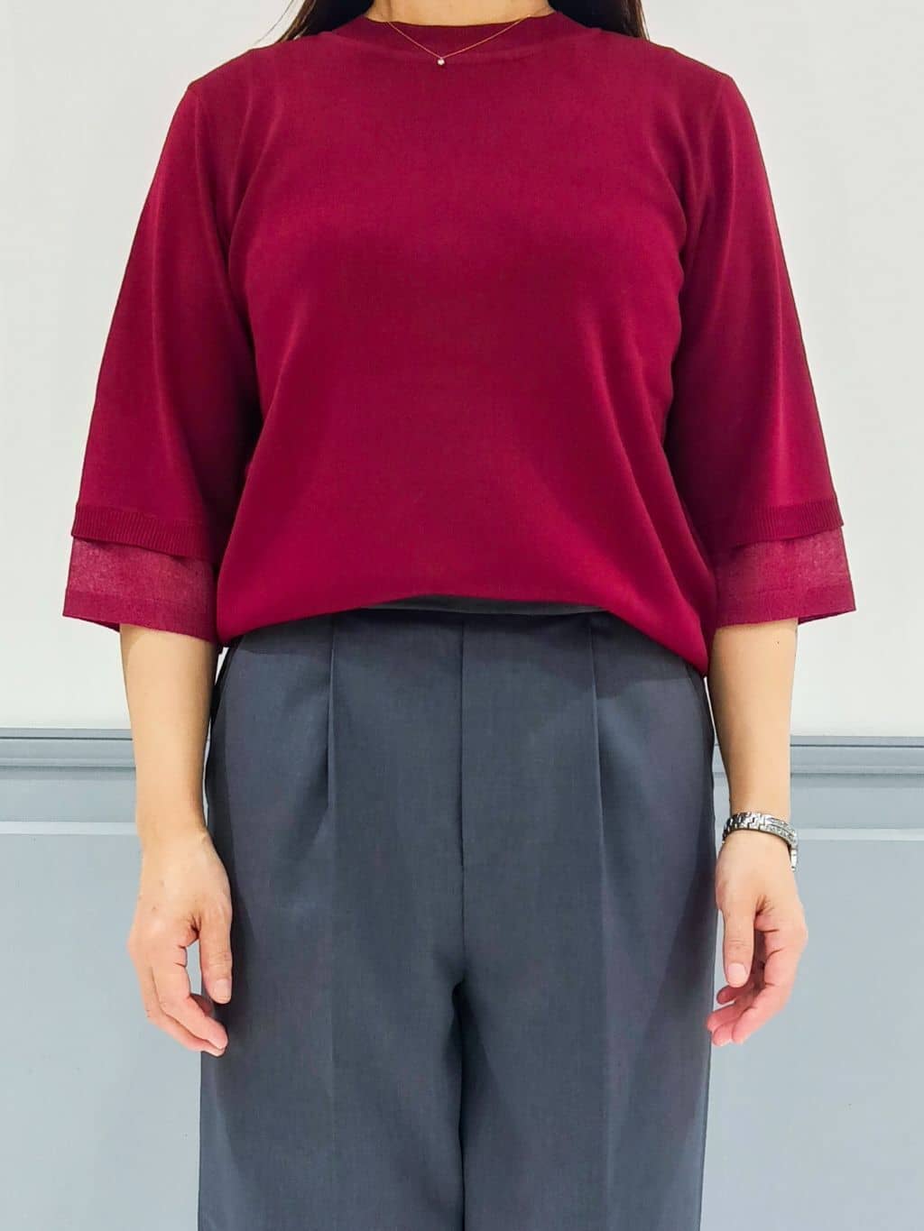 なっちゃんさんの「grove｜【ひんやり多機能】やわらかドライタッチ 袖口シアードッキングプルオーバー」を使ったコーディネート