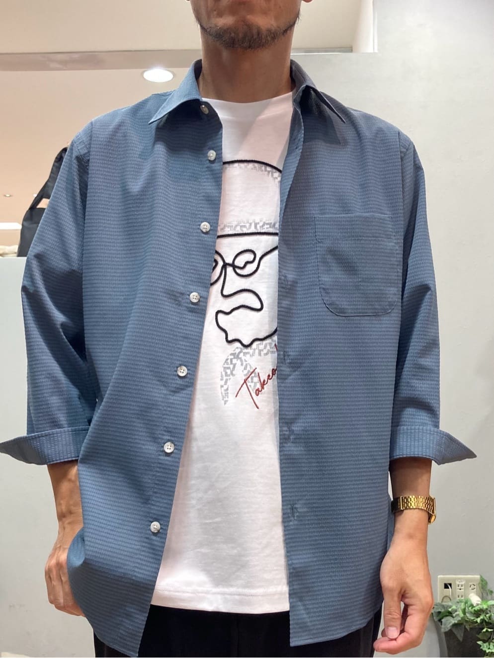 シュンさんの「TAKEO KIKUCHI｜【COOL CITY WEAR】DotAir（R）サッカー シャツ」を使ったコーディネート