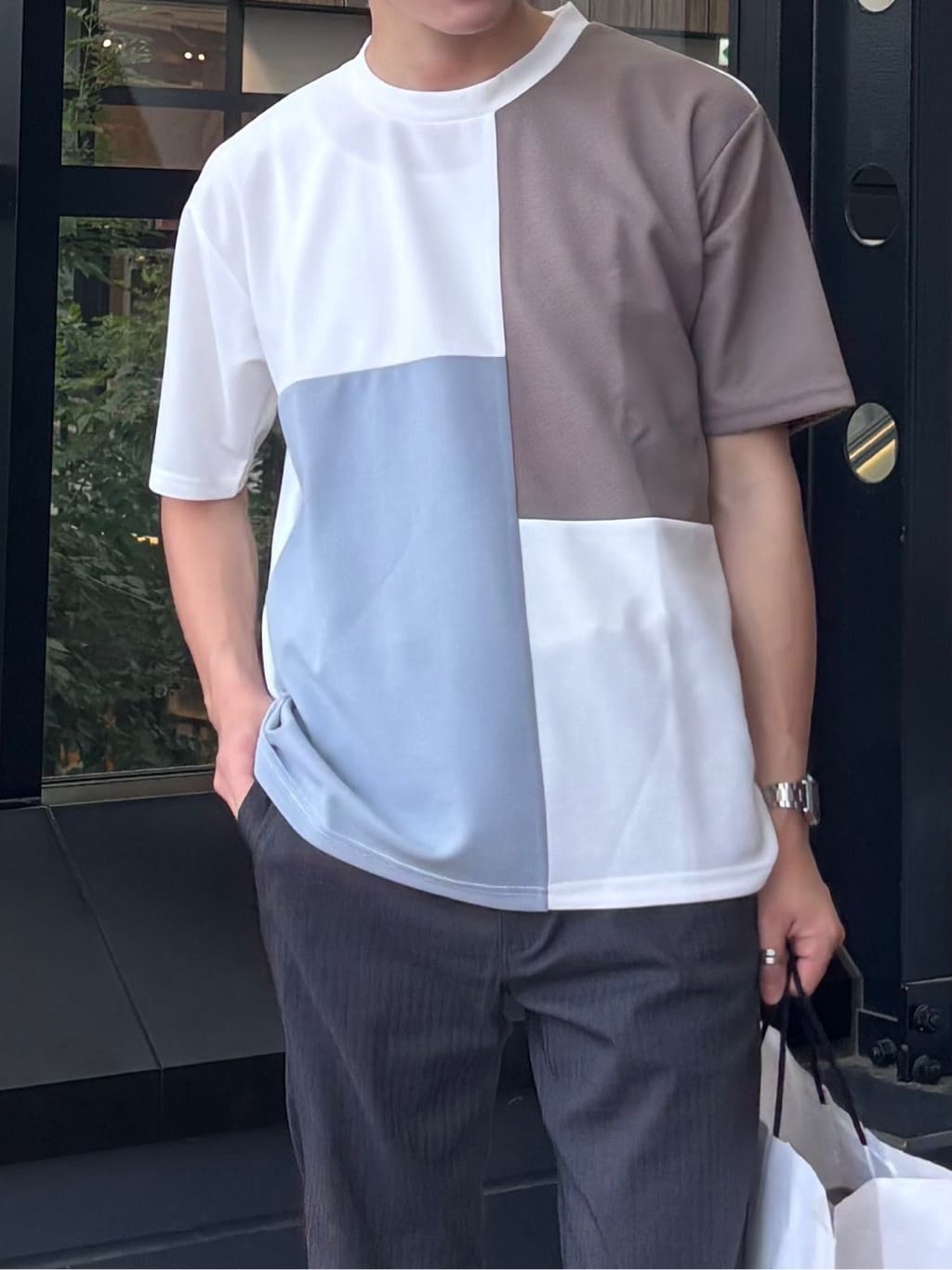 うらしーさんの「THE SHOP TK｜ツイルブロッキング 半袖Tシャツ 洗濯機OK」を使ったコーディネート
