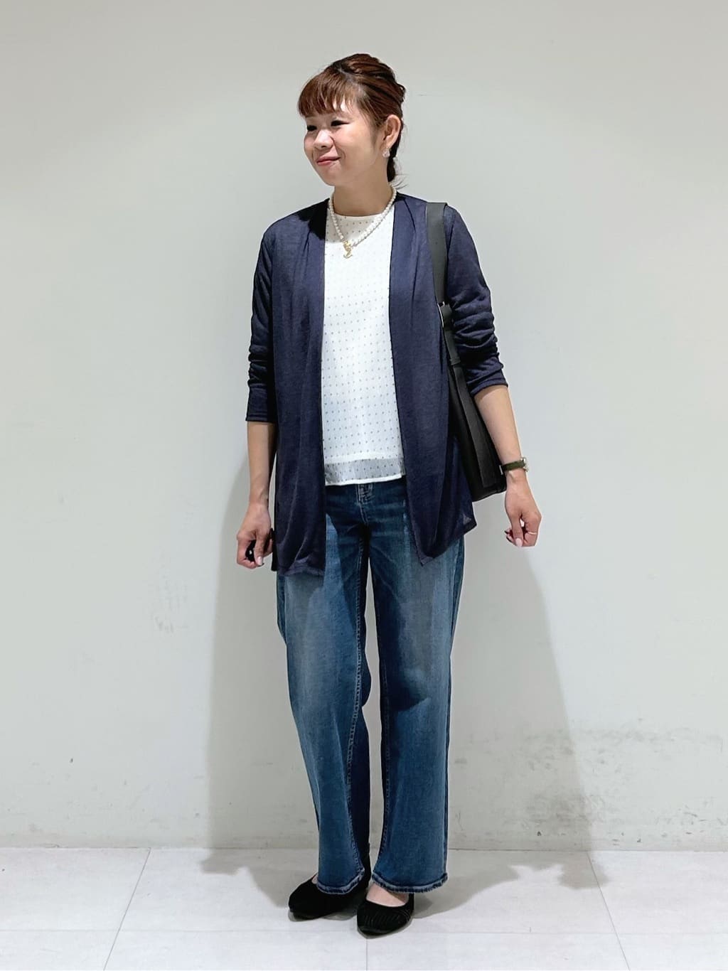 tsuyuさんの「INDIVI｜【洗える／シアーストライプ柄】着流しジャージカーディガン」を使ったコーディネート