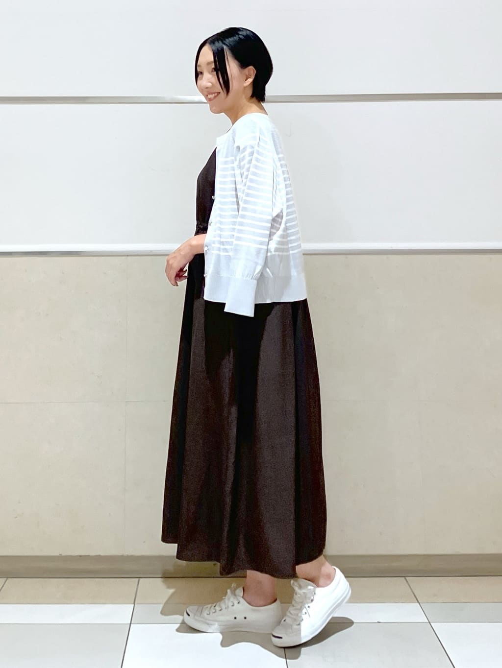 eriko さんの「Dessin｜【洗える】キーネックカーディガン」を使ったコーディネート