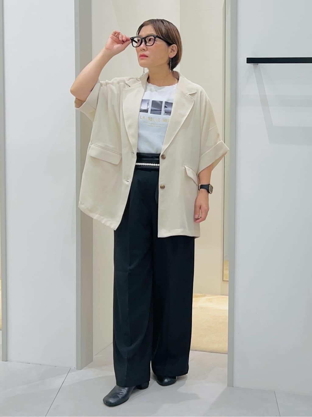 タナさんの「THE SHOP TK｜ドルマン半袖ジャケット【洗える】」を使ったコーディネート