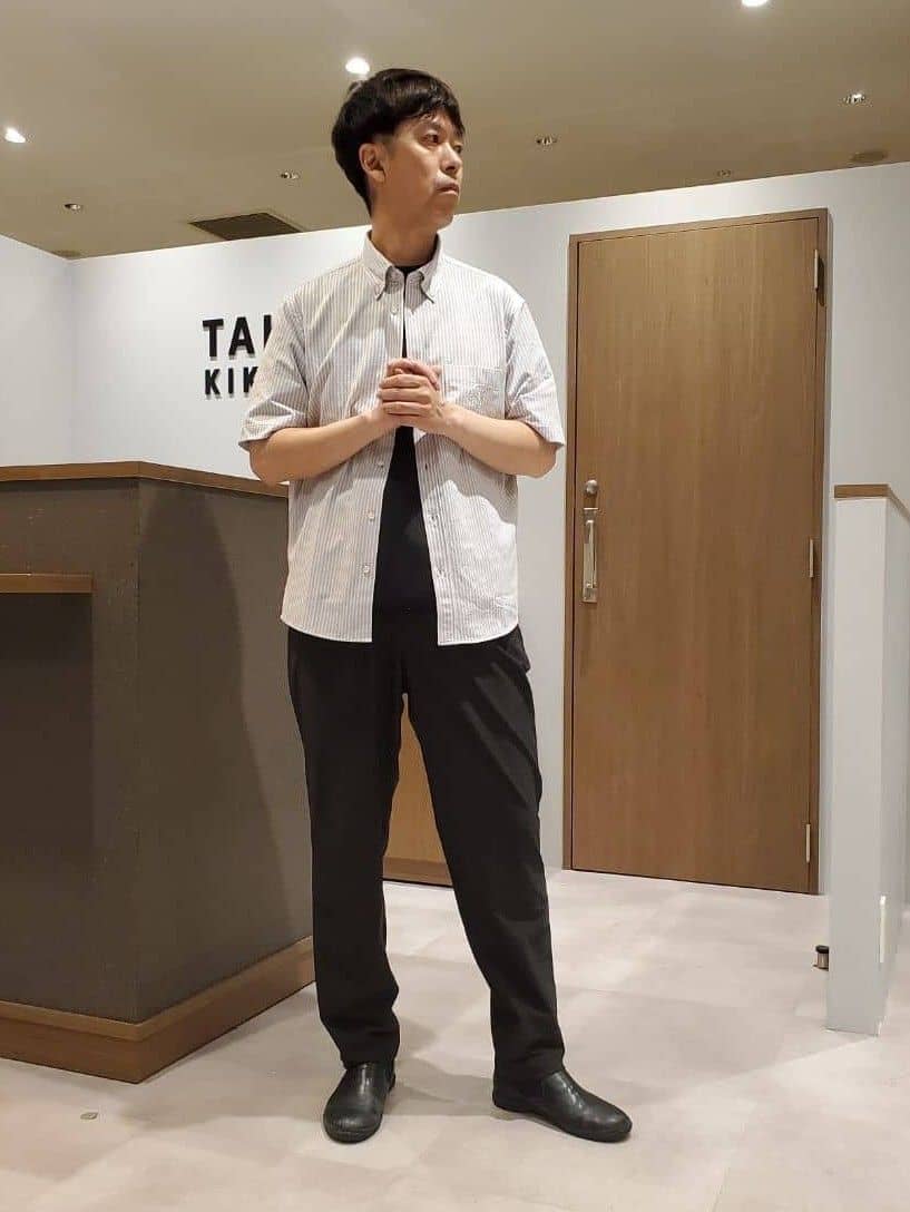 ishidaさんの「TAKEO KIKUCHI｜【COOL CITY WEAR】ストライプジャージ ボタンダウンシャツ /接触冷感」を使ったコーディネート