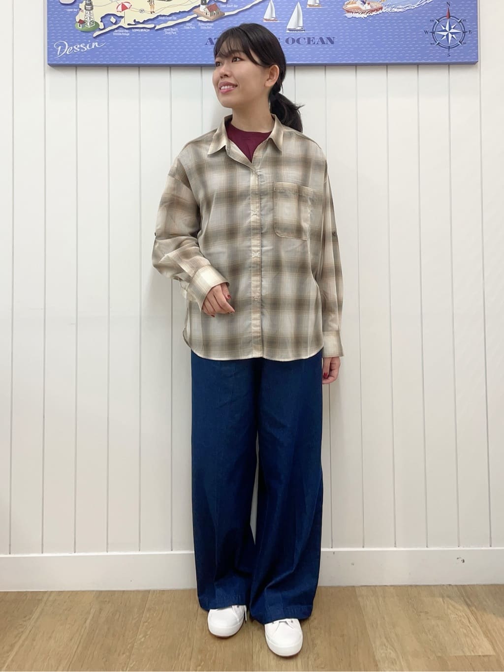 Mayaさんの「Dessin｜【洗える】シアーオンブレーチェックシャツ」を使ったコーディネート