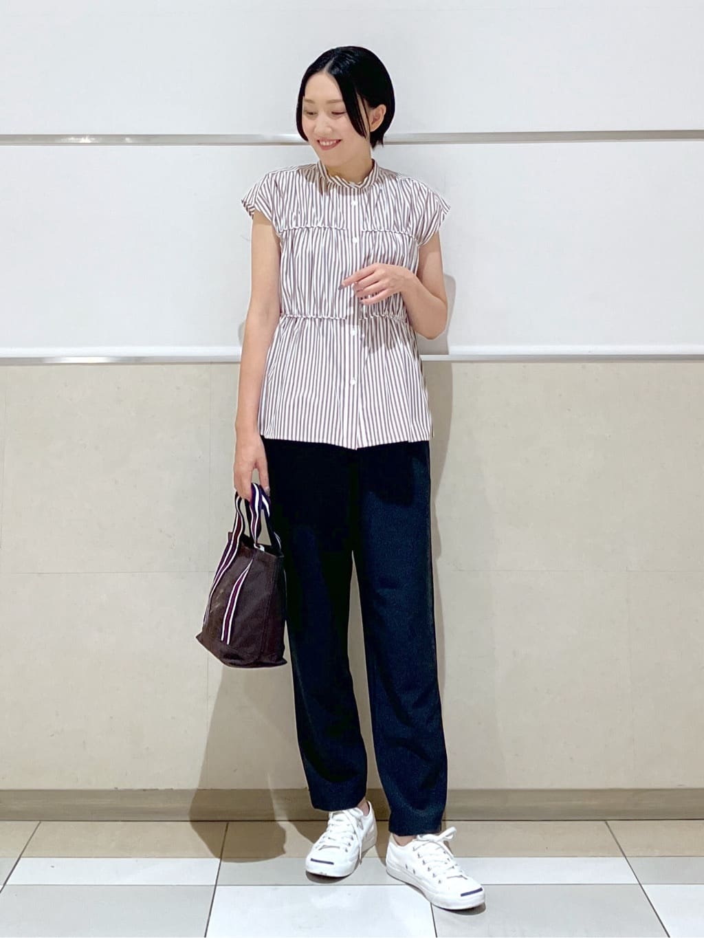 eriko さんの「Dessin｜【洗える】ストライプ柄ギャザーブラウス」を使ったコーディネート