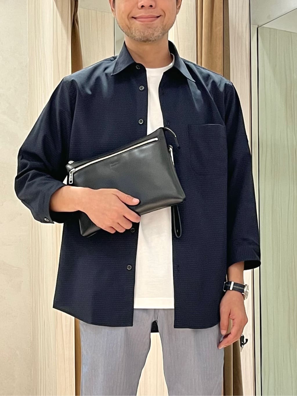 URAさんの「TAKEO KIKUCHI｜【COOL CITY WEAR】DotAir（R）サッカー シャツ」を使ったコーディネート