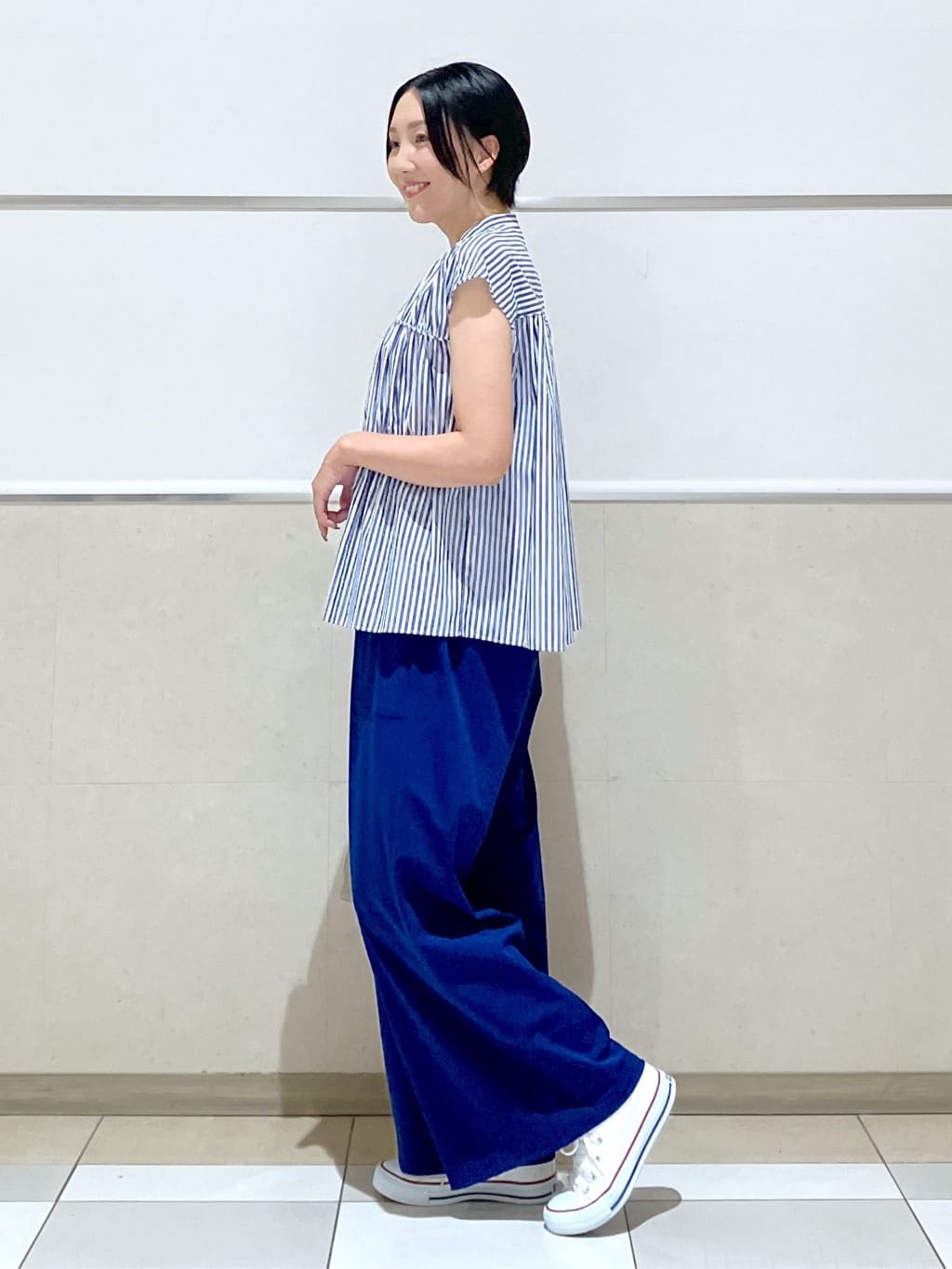 eriko さんの「Dessin｜【洗える】ストライプ柄ギャザーブラウス」を使ったコーディネート