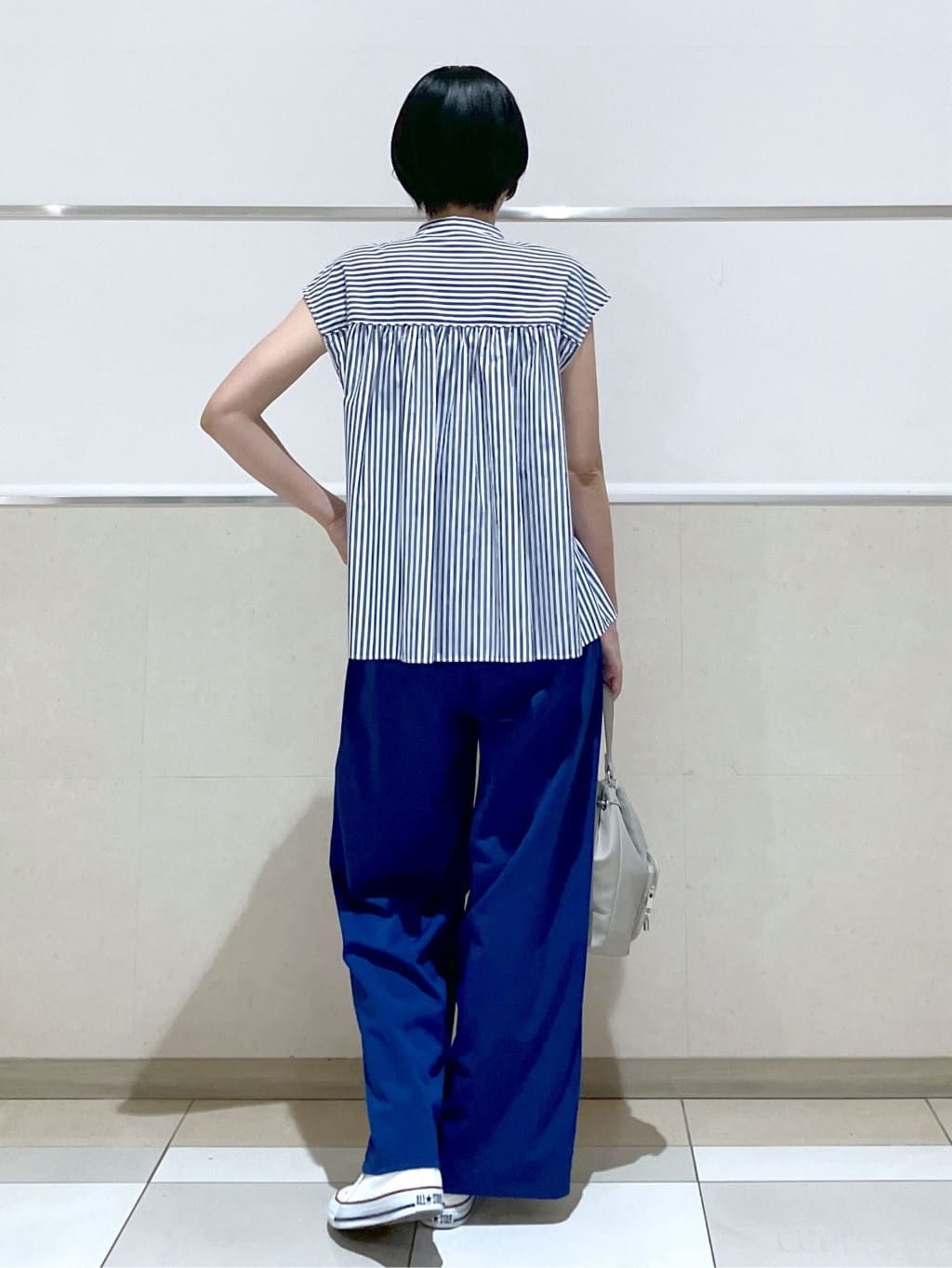 eriko さんの「Dessin｜【洗える】ストライプ柄ギャザーブラウス」を使ったコーディネート