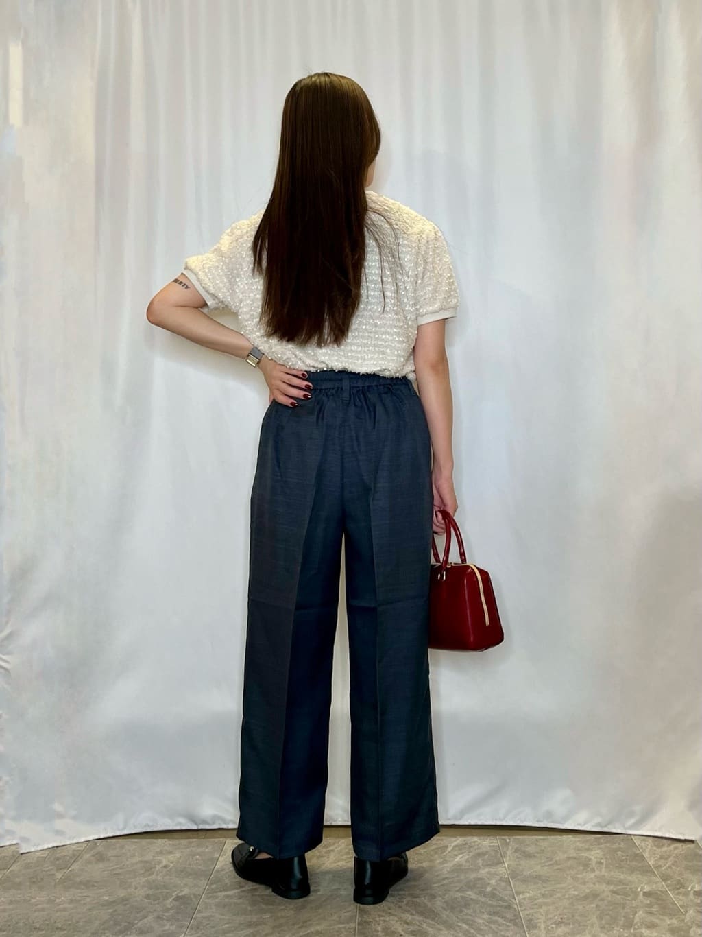 おうめさんの「SHOO･LA･RUE｜【S-LL】大人も着やすい愛らしさ リボンヤーン半袖トップス」を使ったコーディネート