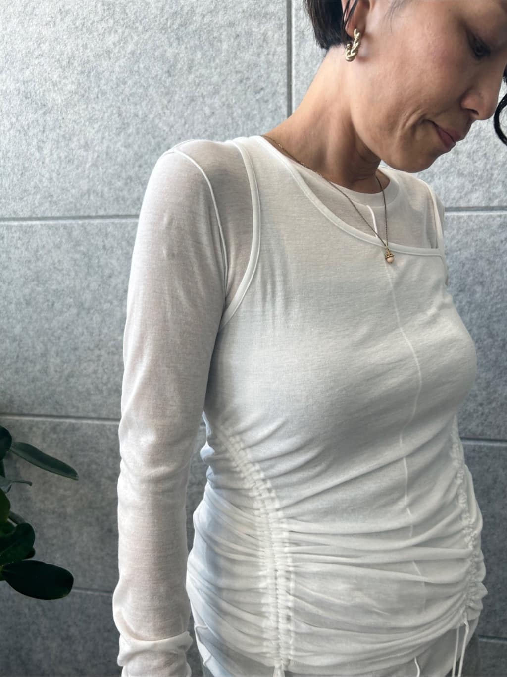 yukoさんの「CODE A｜asymmetry gather tank」を使ったコーディネート