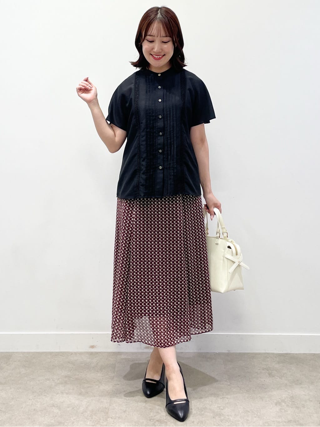 yukariさんの「Reflect｜【WEB先行カラーあり／マシンウォッシュ可／ウエスト総ゴム】コツキ幾何柄ロングスカート」を使ったコーディネート