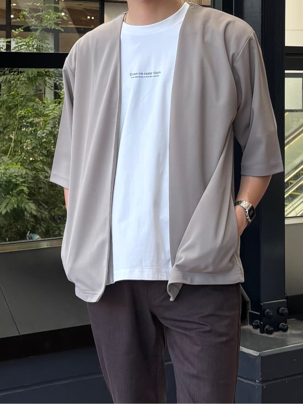 うらしーさんの「THE SHOP TK｜五分袖カーディガン+半袖Tシャツセットアイテム 洗濯機OK」を使ったコーディネート