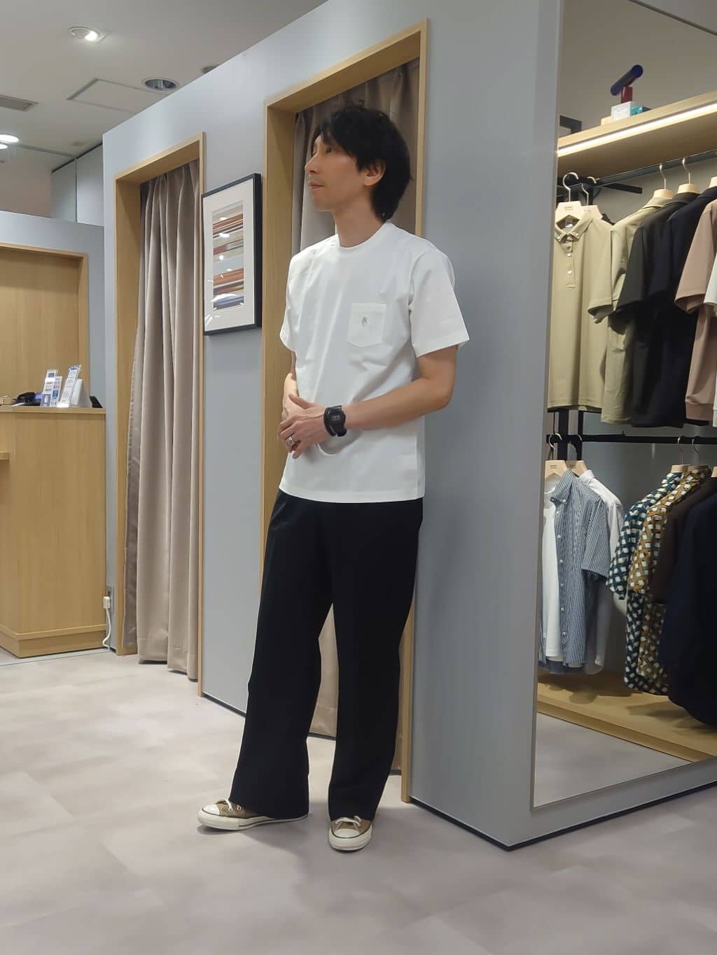 kawamuさんの「TAKEO KIKUCHI｜【COOL CITY WEAR】DotAir（R）サッカー シャツ」を使ったコーディネート