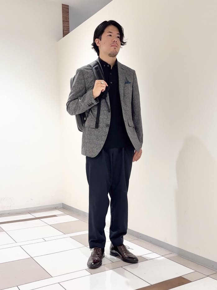及川さんの「TAKEO KIKUCHI｜【抗菌防臭】COOL DOTS（R）ドビープリント ジャケット」を使ったコーディネート