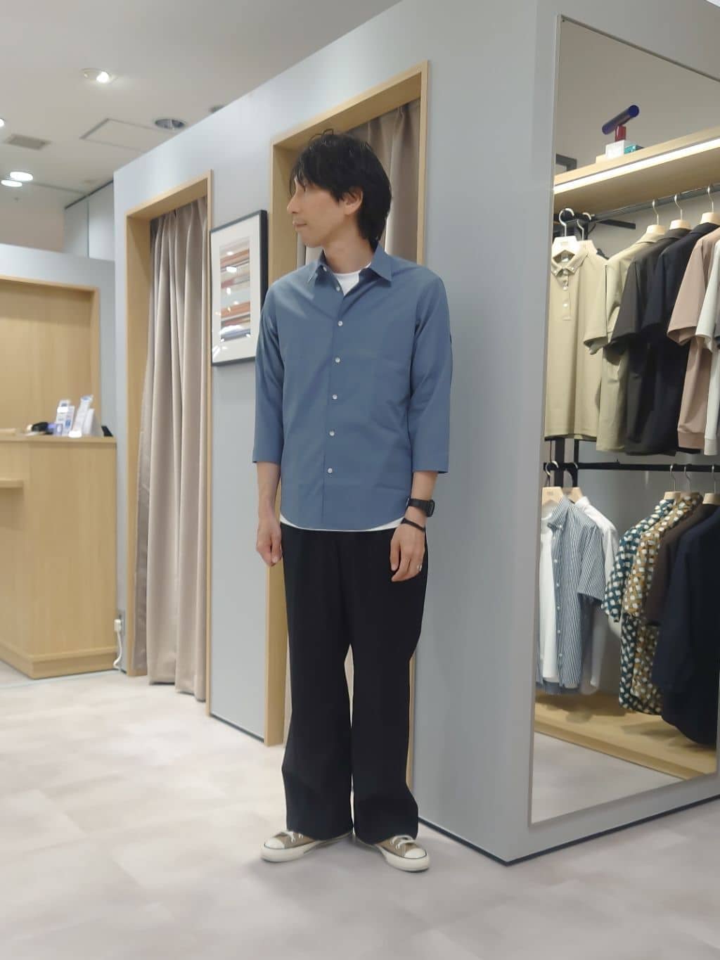 kawamuさんの「TAKEO KIKUCHI｜【COOL CITY WEAR】DotAir（R）サッカー シャツ」を使ったコーディネート