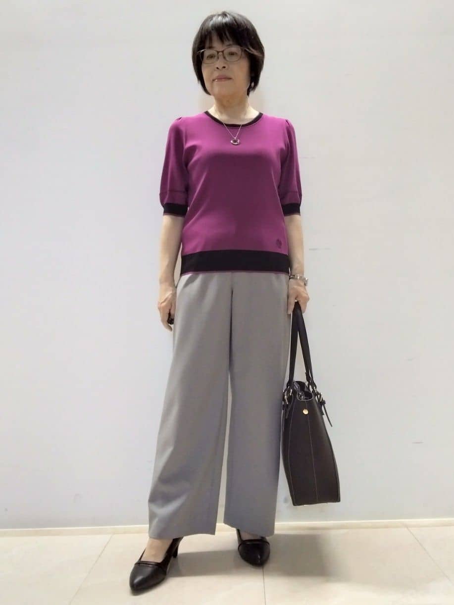 tokuさんの「Reflect｜【WEB先行カラーあり／手洗い可／アンサンブル可】バイカラー五分袖ニット」を使ったコーディネート