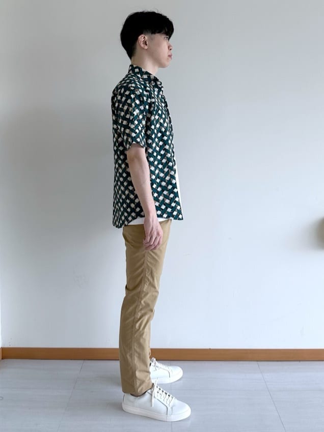イッシーさんの「TAKEO KIKUCHI｜【COOL CITY WEAR】籠目アート柄 サッカーシャツ /通気性」を使ったコーディネート
