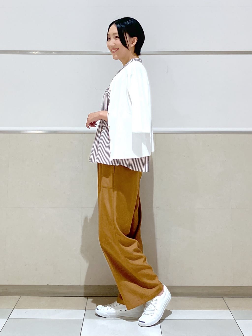 eriko さんの「Dessin｜【洗える】ストライプ柄ギャザーブラウス」を使ったコーディネート