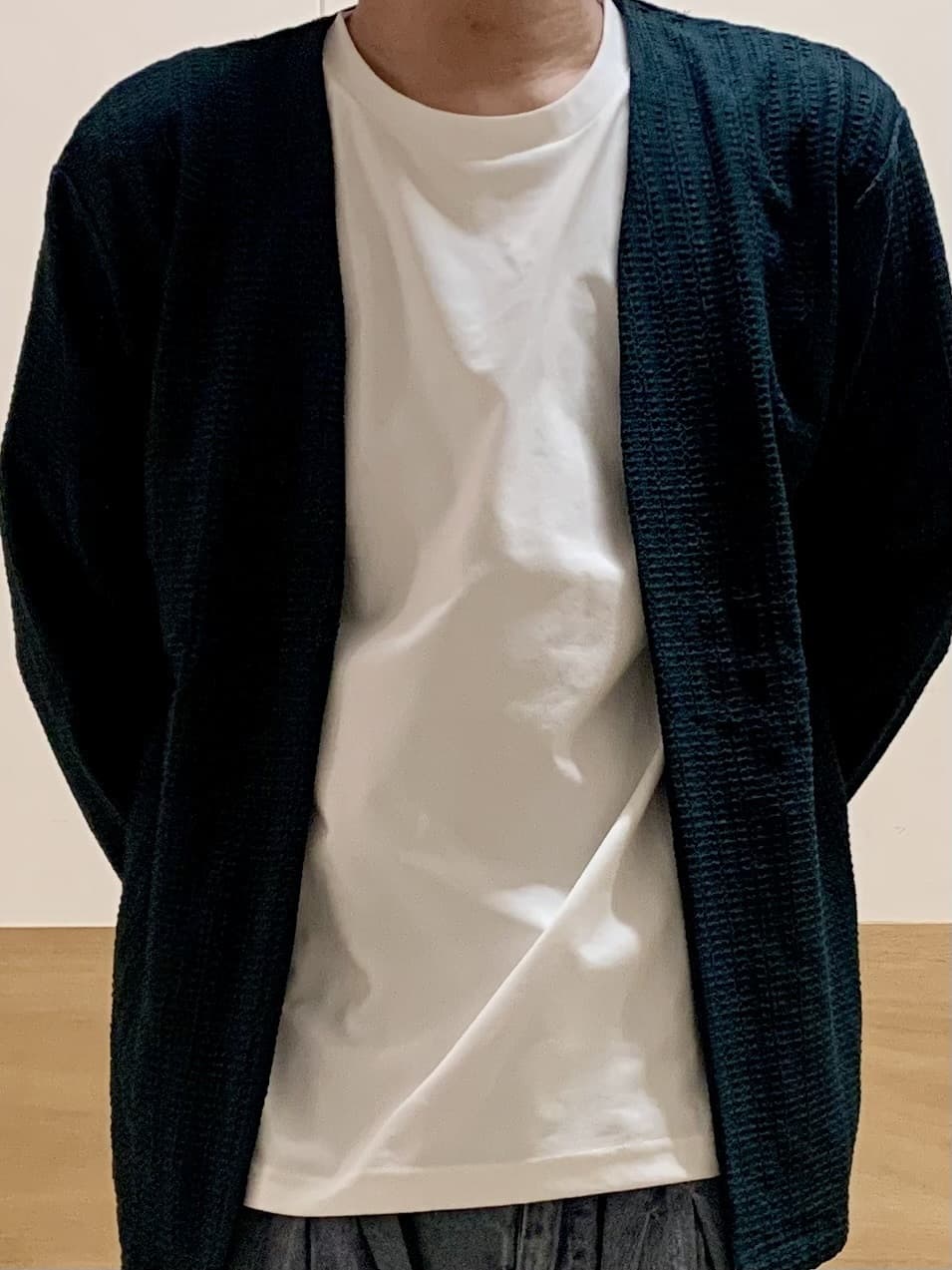 MATUさんの「THE SHOP TK｜【セットでお買い得！！】長袖カーディガン＋半袖Tシャツ　洗濯機OK/吸水速乾(Tシャツのみ)」を使ったコーディネート