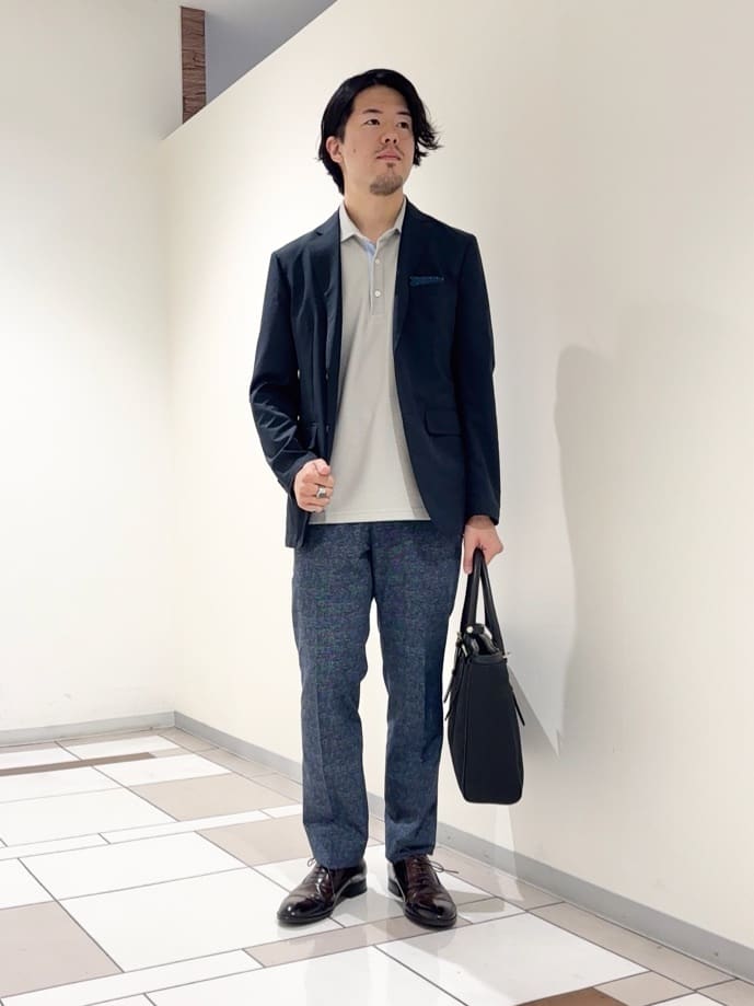 及川さんの「TAKEO KIKUCHI｜【抗菌防臭】COOL DOTS（R）ドビープリント ジャケット」を使ったコーディネート