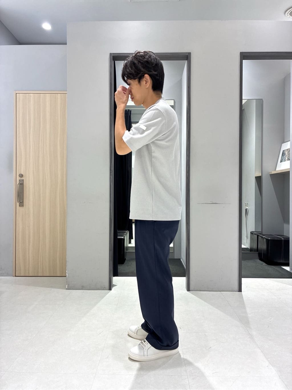 わいずみさんの「TAKEO KIKUCHI｜【COOL CITY WEAR】籠目アート柄 サッカーシャツ /通気性」を使ったコーディネート