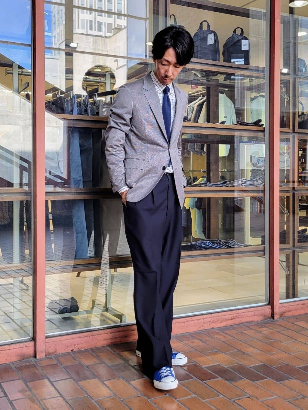 piroyaさんの「TAKEO KIKUCHI｜ピンジャージ 千鳥 ジャケット」を使ったコーディネート
