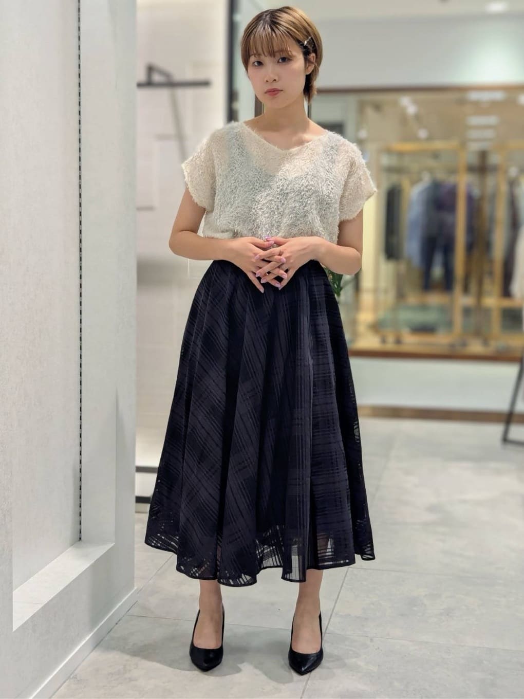 nonoさんの「UNTITLED｜【セットアップ可/洗える】フェザーフレンチスリーブブラウス」を使ったコーディネート
