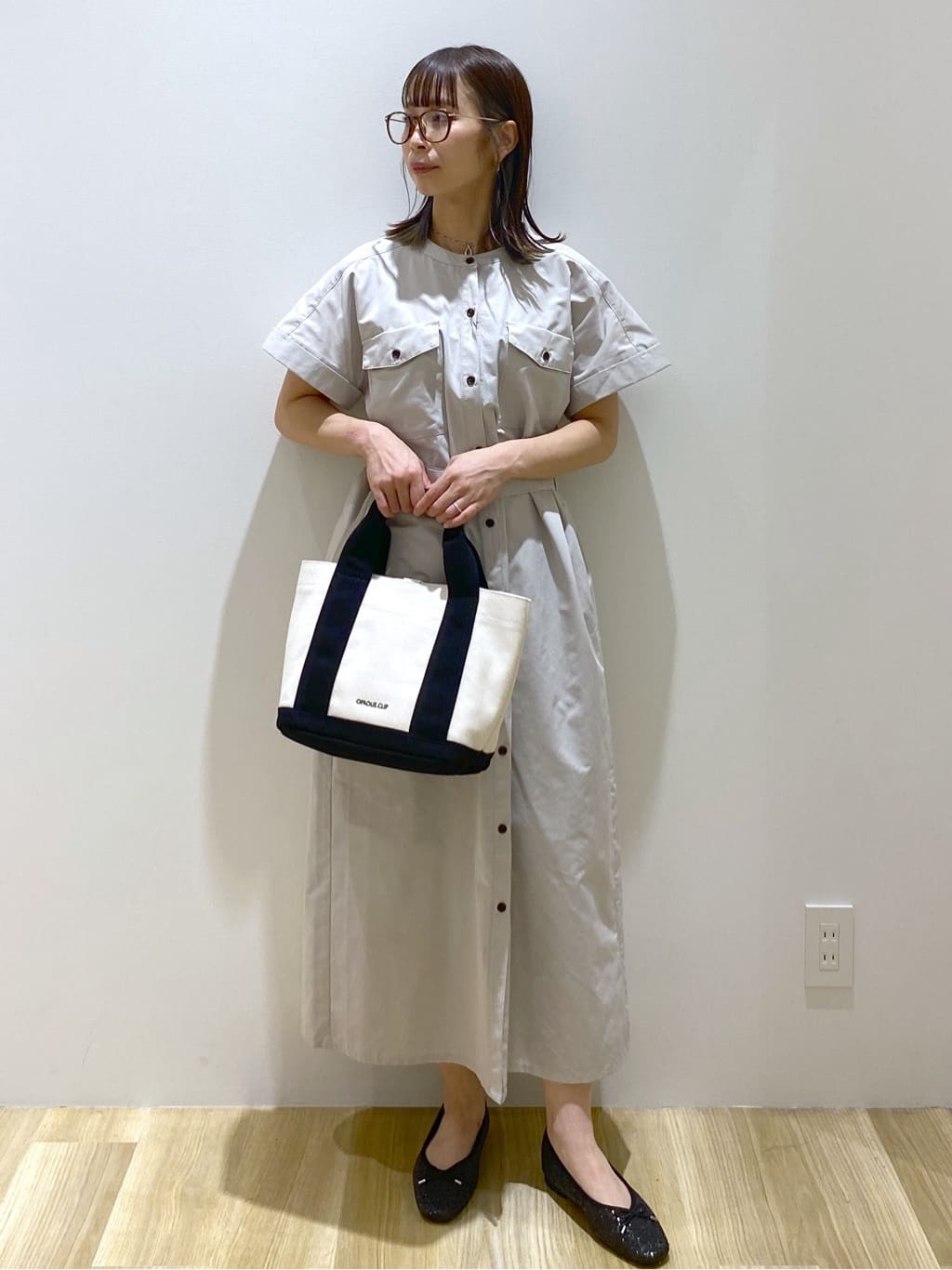 えりさんの「OPAQUE.CLIP｜ダブルポケットシャツワンピース【洗濯機洗い可】」を使ったコーディネート