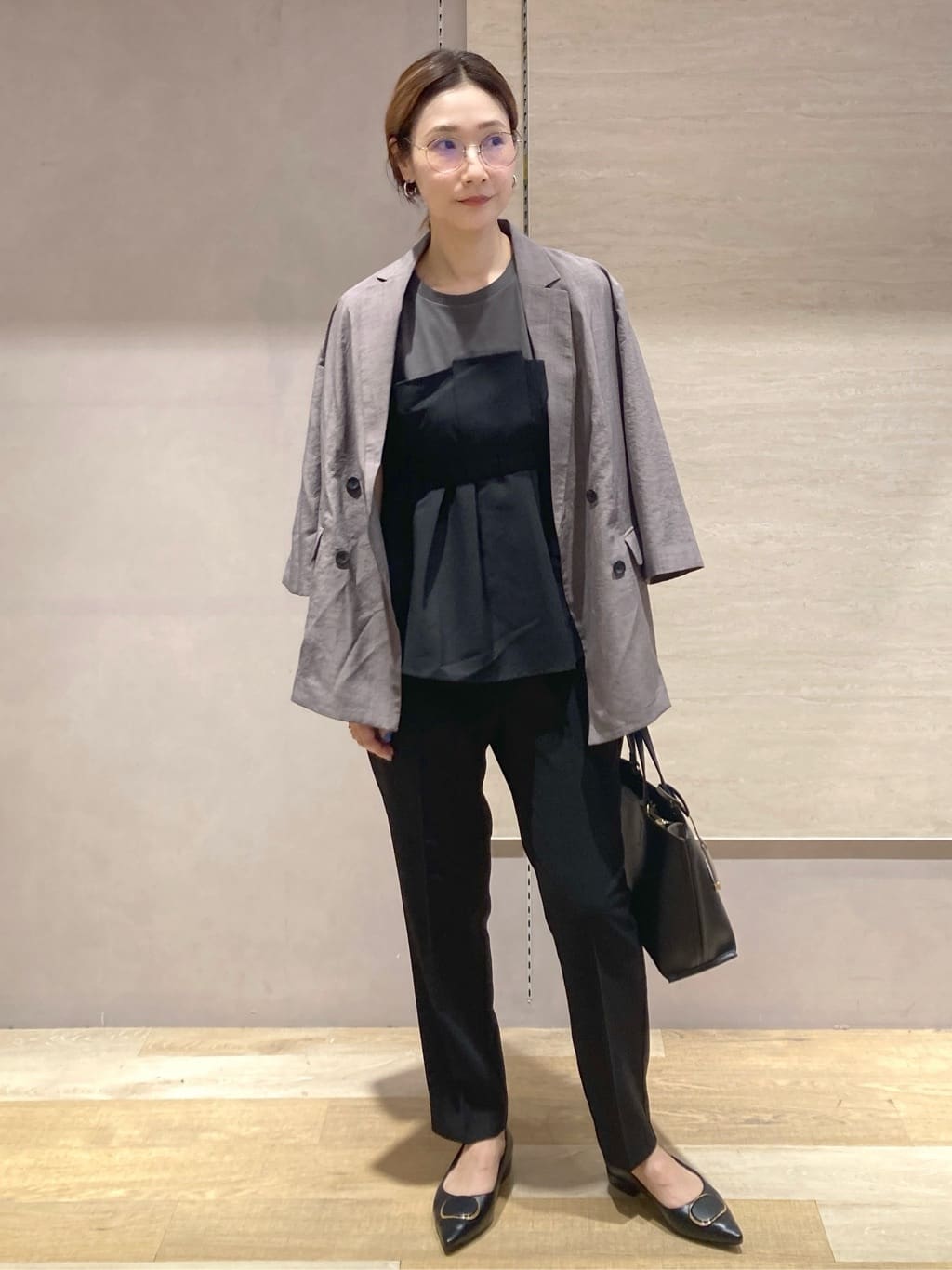 たけねぇさんの「OPAQUE.CLIP｜タックビスチェドッキングカットソー【洗濯機洗い可】」を使ったコーディネート