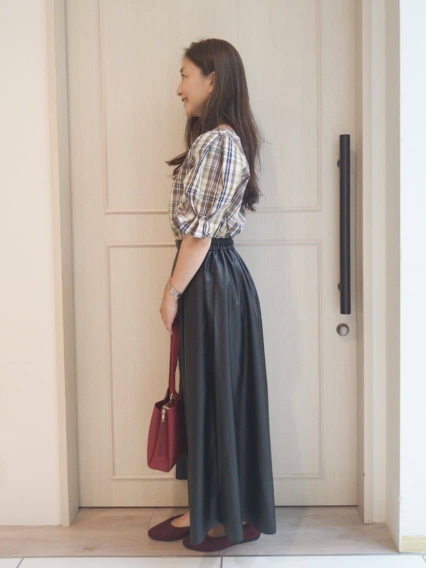 mi-saさんの「SHOO･LA･RUE｜【S-LL/5分袖】お袖タックできれいに魅せる 大人のチェックブラウス」を使ったコーディネート