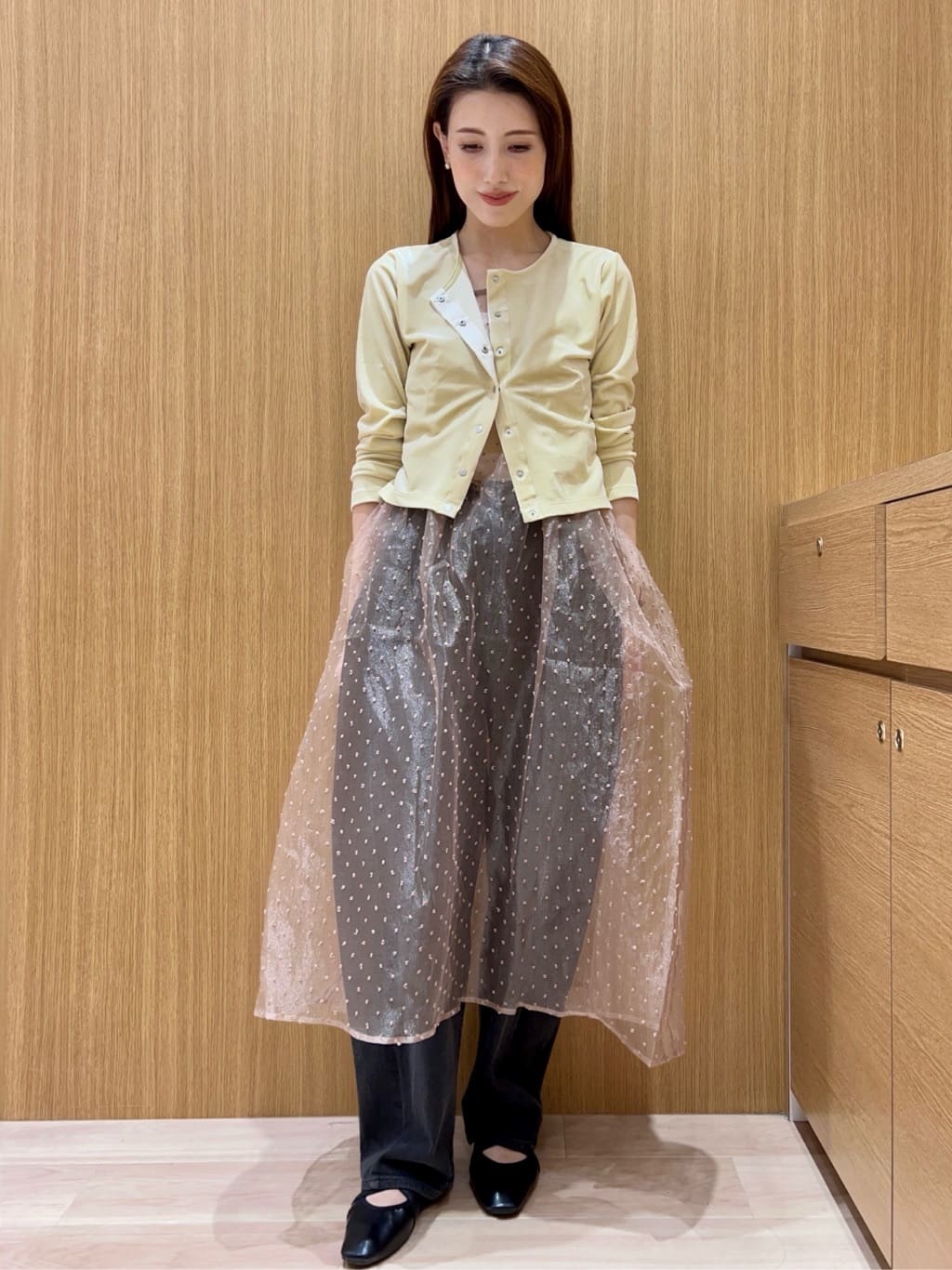 maiさんの「OPAQUE.CLIP｜シアードットレイヤードキャミワンピース【洗濯機洗い可】」を使ったコーディネート