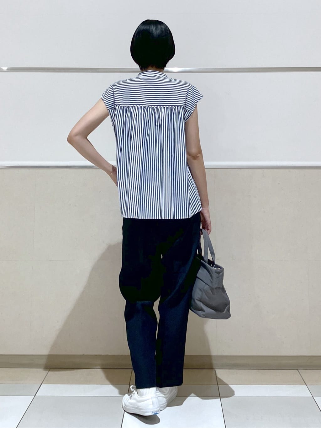 eriko さんの「Dessin｜【洗える】ストライプ柄ギャザーブラウス」を使ったコーディネート