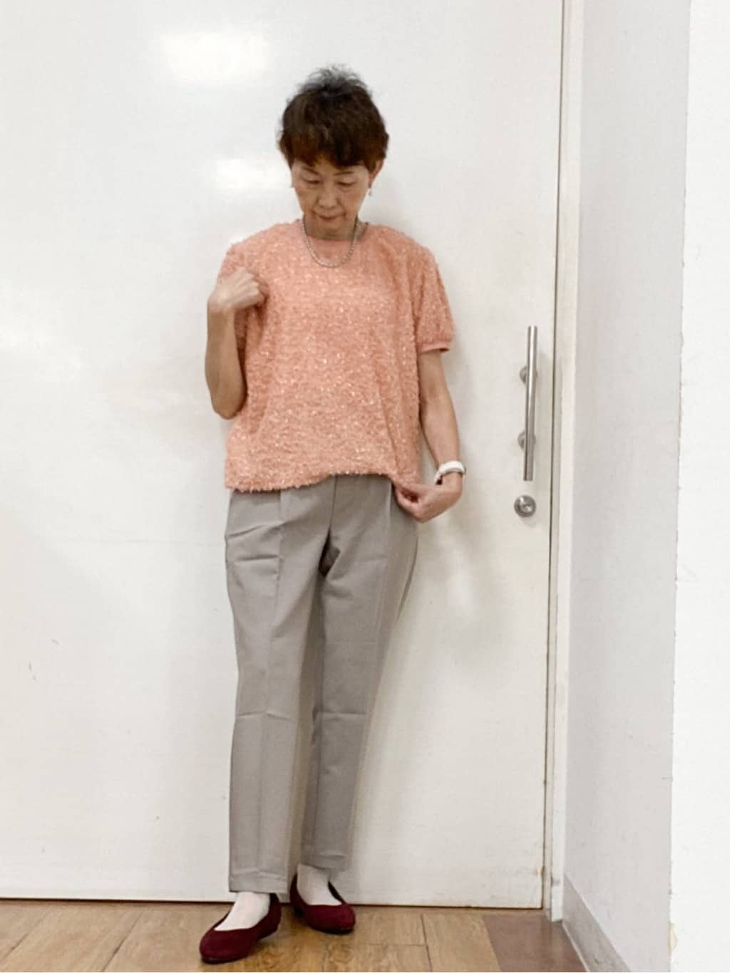 みぃさんの「SHOO･LA･RUE｜【S-LL】大人も着やすい愛らしさ リボンヤーン半袖トップス」を使ったコーディネート
