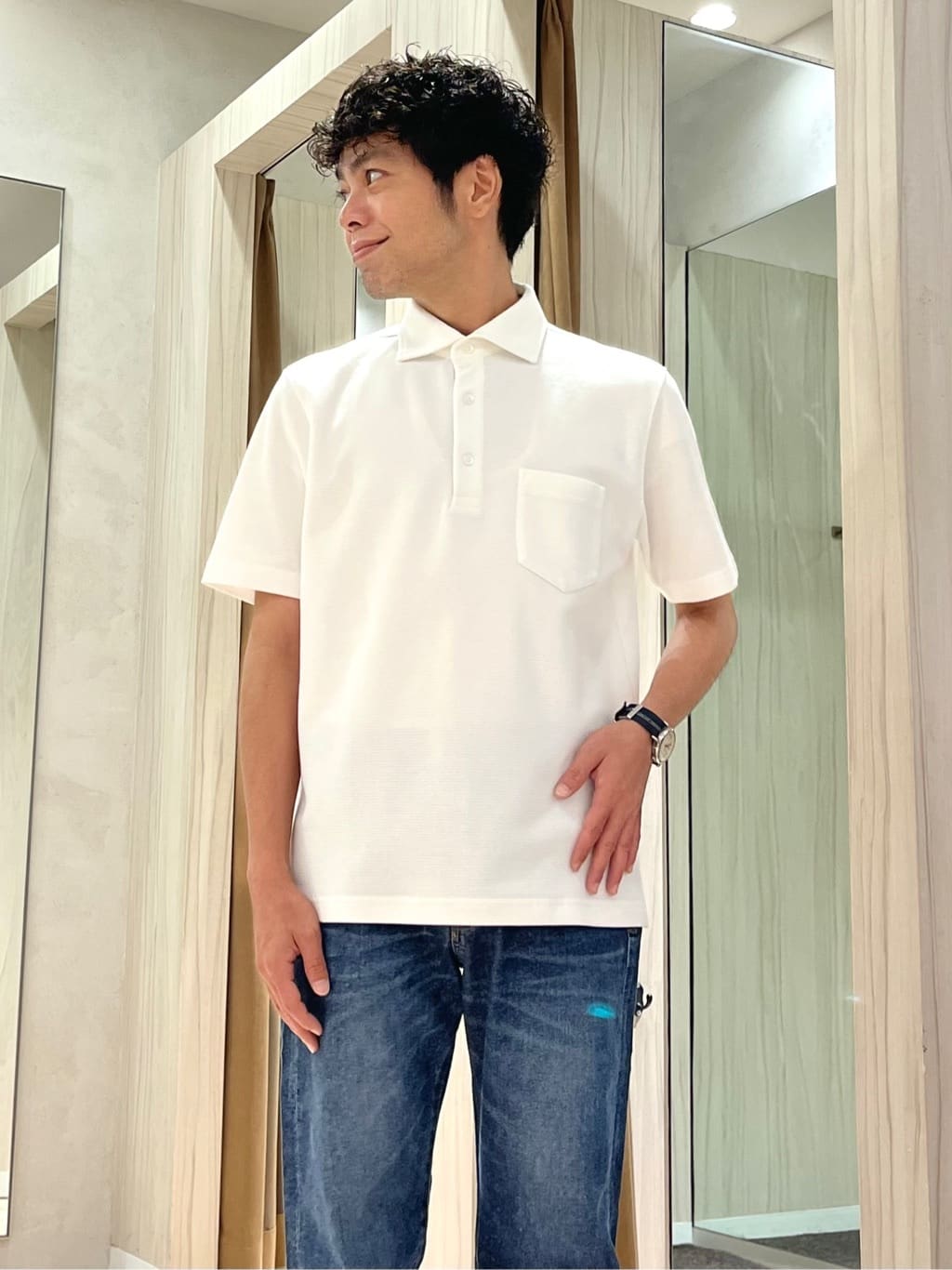 URAさんの「TAKEO KIKUCHI｜【抗菌防臭／9色5サイズ展開】ハニカムメランジ ポロシャツ」を使ったコーディネート