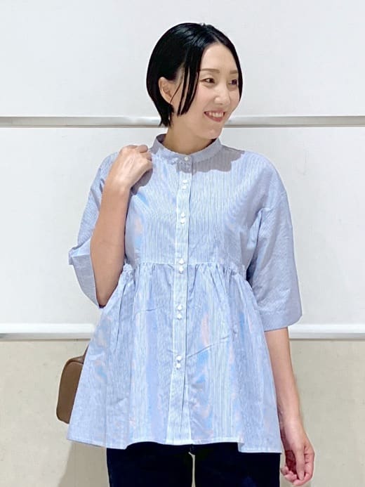 eriko さんの「Dessin｜【洗える／体型カバー】バンドカラーペプラムブラウス」を使ったコーディネート