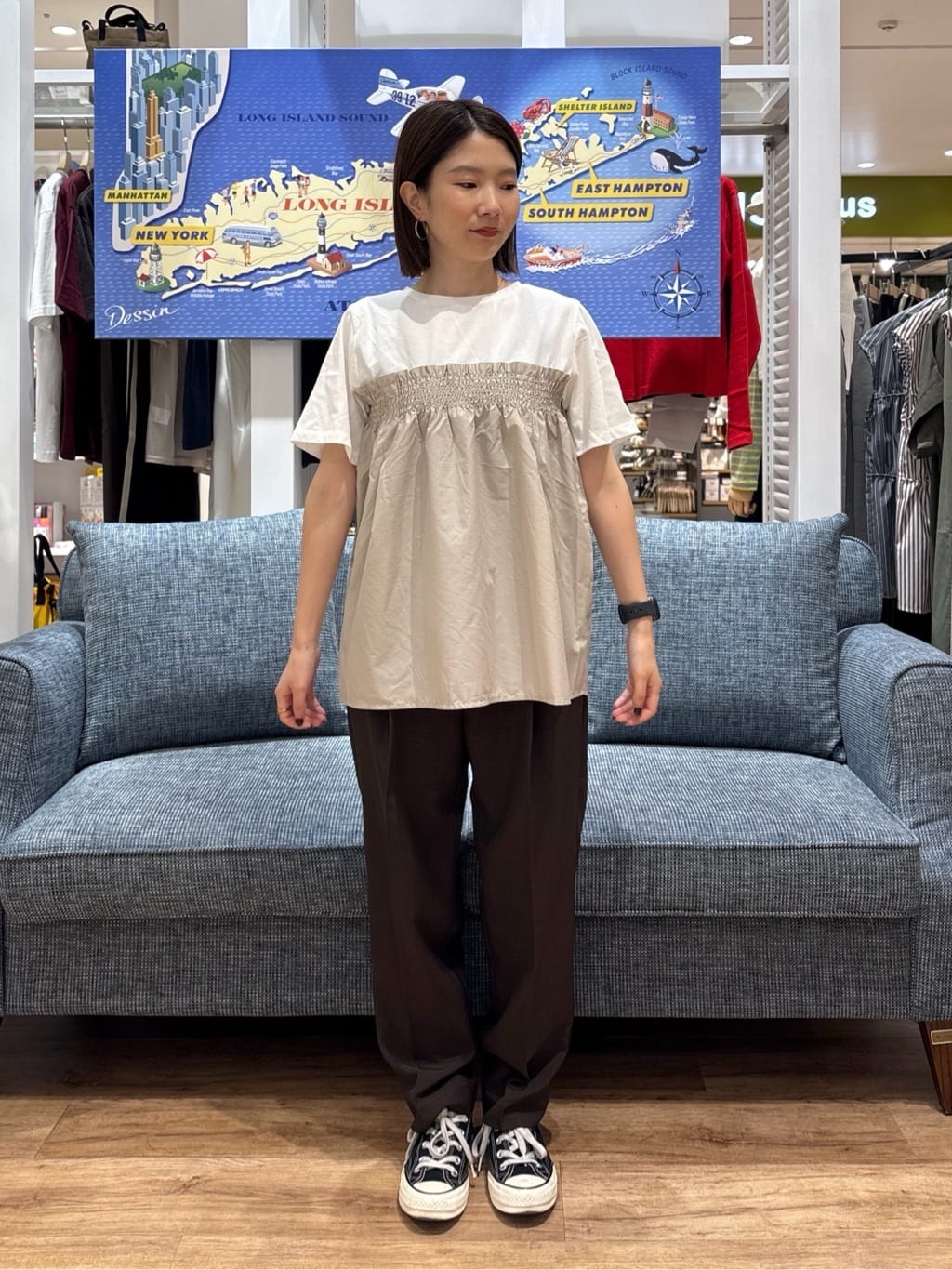 risaさんの「Dessin｜【ウエストゴム・洗える】センターライン入りテーパードパンツ（XS～L）」を使ったコーディネート