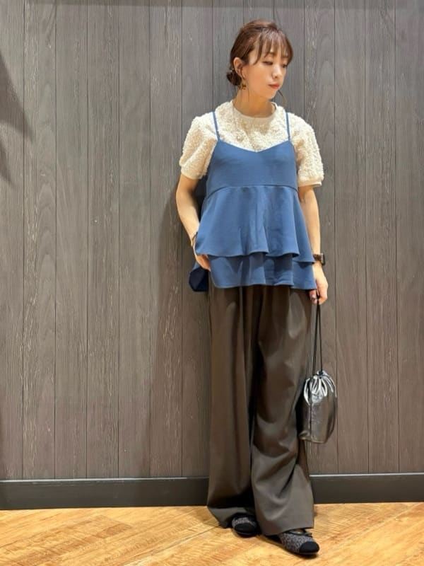 meiさんの「SHOO･LA･RUE｜【S-LL】大人も着やすい愛らしさ リボンヤーン半袖トップス」を使ったコーディネート