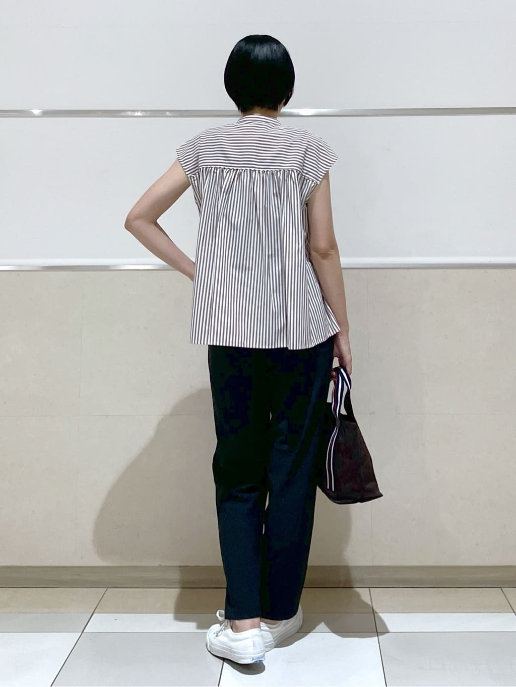 eriko さんの「Dessin｜【洗える】ストライプ柄ギャザーブラウス」を使ったコーディネート