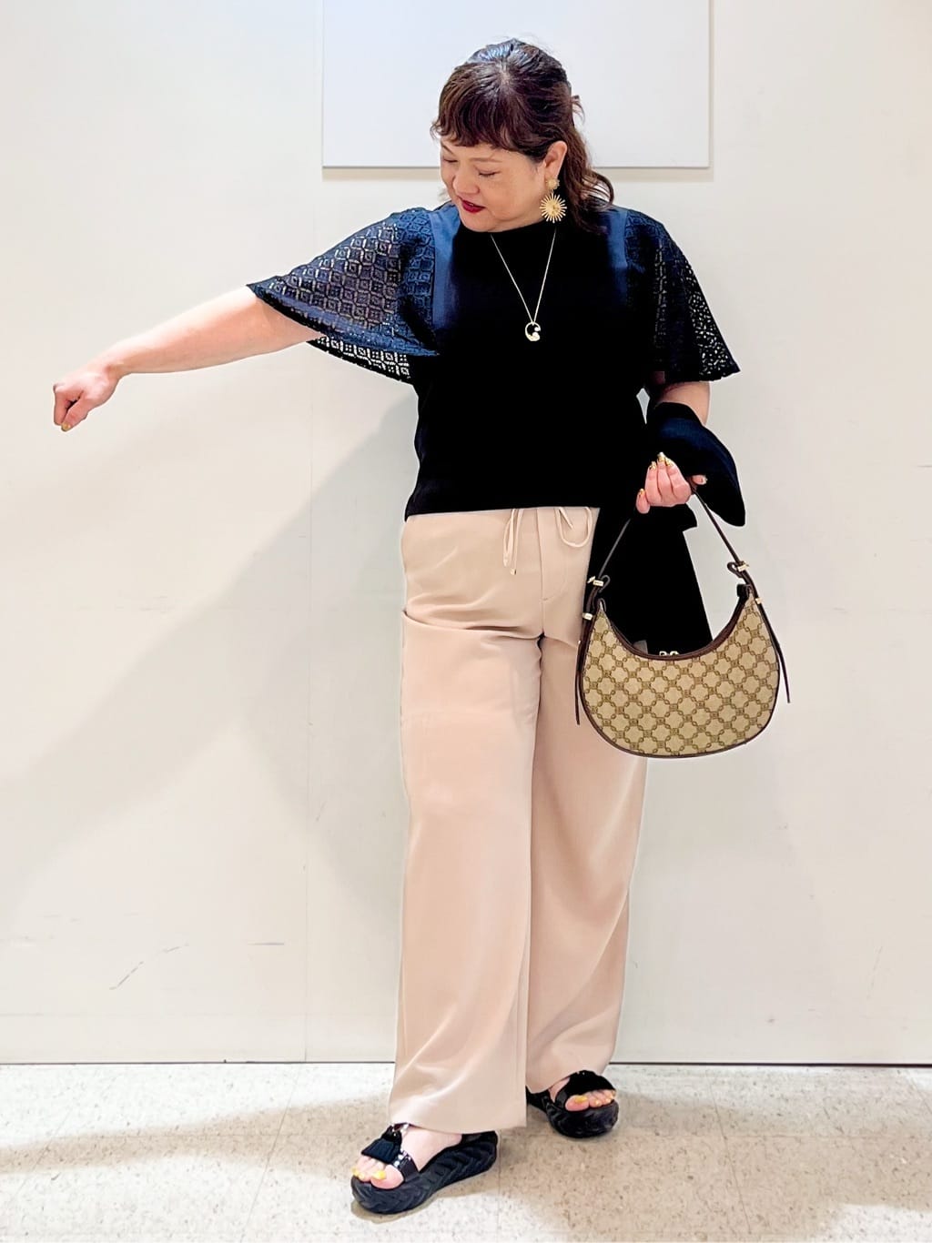 kimmyさんの「Reflect｜幾何レーススリーブプルオーバージャージ」を使ったコーディネート