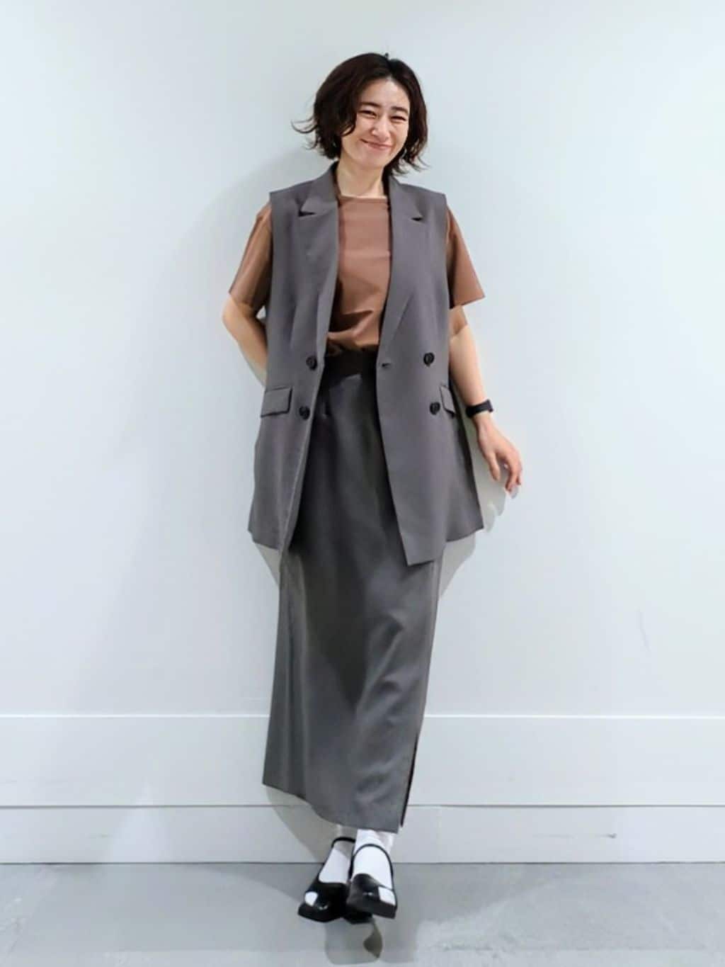 ミズタさんの「UNTITLED｜【セットアップ可/洗える】スラブテーラードカラージレ」を使ったコーディネート