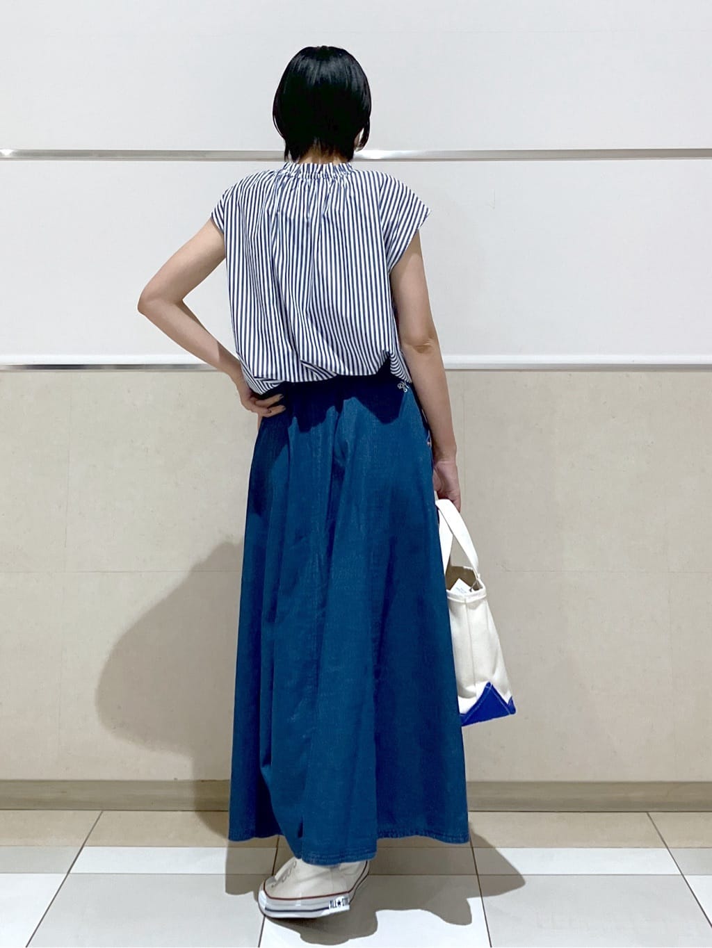 eriko さんの「Dessin｜【洗える】ストライプ柄フレンチスリーブスキッパ―ブラウス」を使ったコーディネート