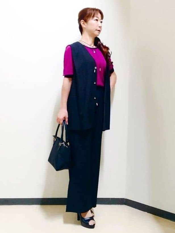 花さんの「Reflect｜【WEB先行カラーあり／手洗い可／アンサンブル可】バイカラー五分袖ニット」を使ったコーディネート