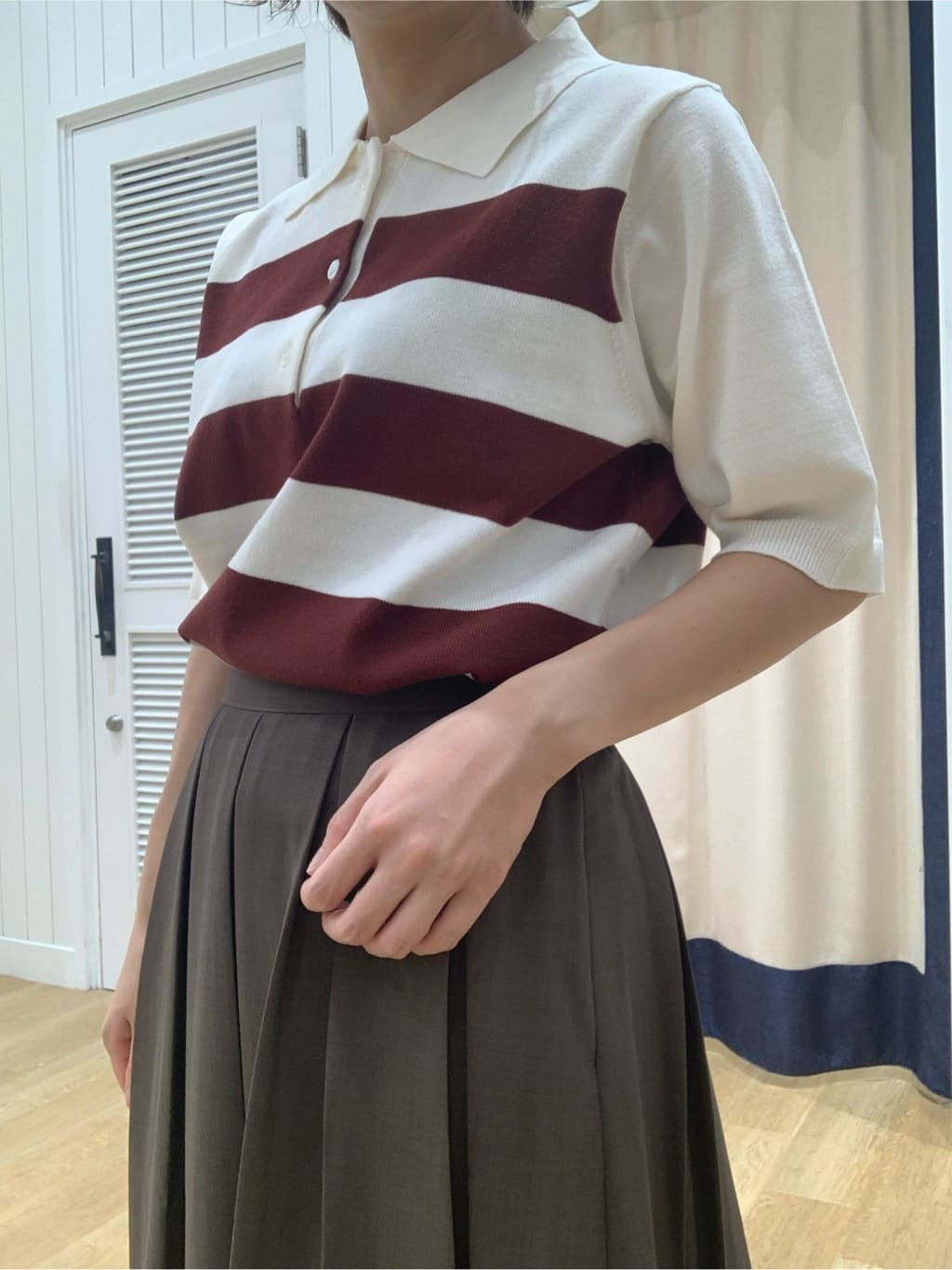 IMARIさんの「Dessin｜【ユニセックス/洗える】ボーダーニットポロシャツ」を使ったコーディネート