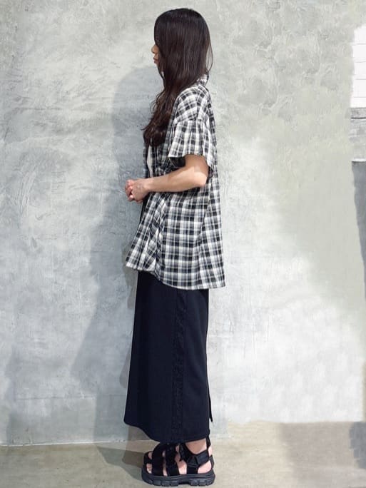 misaさんの「THE SHOP TK｜チェック柄チュニックブラウス」を使ったコーディネート