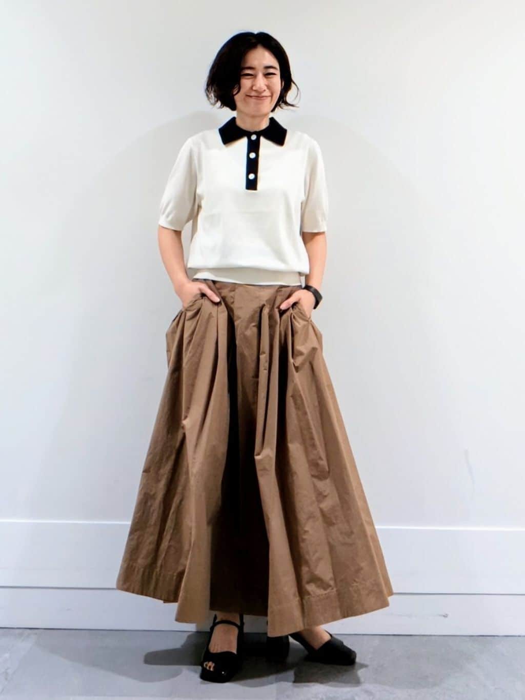 ミズタさんの「UNTITLED｜【トレンド/きれいめ】5分袖ポロニット」を使ったコーディネート